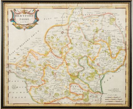 MORDEN Robert. A map of Hertfordshire, hand coloured map, 445 x 365mm, framed and glazed KEERE, Van Den, P - Hartforde Shire 