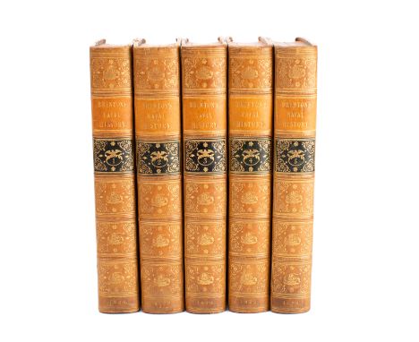 BRENTON, Edward Pelham - The Naval History of Great Britain, from the year MDCCLXXX111 to MDCCCXX11 : 5 volume set.  Mezzotin