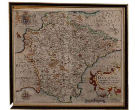 KIP, William - Devoniae Comitatus Vulgo Denshyre : ... [Devon]. Hand coloured map. 330 x 290mm. f  &amp; g. first edition. 16