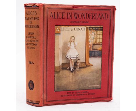 HUDSON, Gwynedd M (Illustrator) - Alice's Adventures in Wonderland : 12 tipped-in colour plates. Original pictorial red gilt 