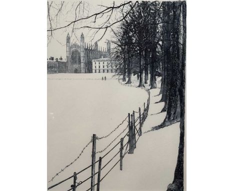 John Preston (British, b.1952-) King's College in the Snow unsigned (possibly signed under the mount)etching and aquatint52cm