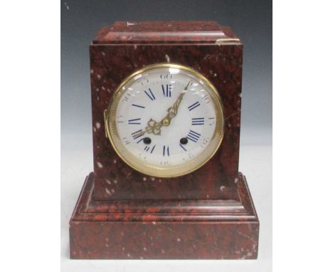 A 19th century rouge marble mantle clock (repair to top right corner), 34 x 28 x 17cm