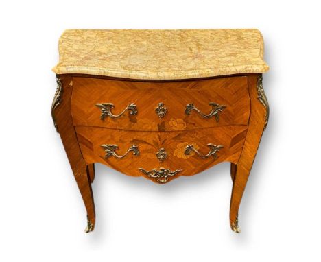 A Louis XV style marble topped kingwood commode, 20th century, with gilt metal mounts, decorated with floral marquetry77cm x 