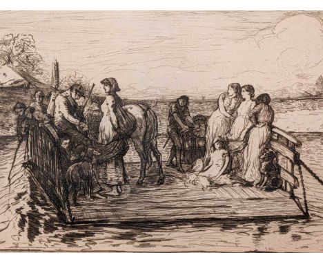 Robert Walker Macbeth (Scottish, 1848-1910) The Cambridge Ferryunsignedsepia etching published by Macmillilan, London 1880 in