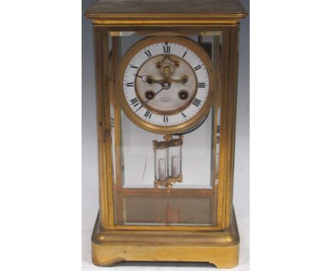 H. Pratt, brass mantel clock with bevelled glass insets to each of the four sides, inscribed "H.PRATT./18 PRESTON ST./BRIGHTO