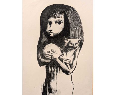 Michael Ayrton (British, 1921-1975) Girl holding a catsigned in pencil lower right - number edition ?/10lithograph 47cm x 26c