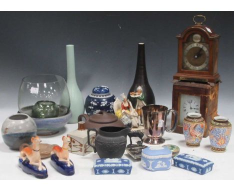 Group of mixed ceramics and collectables to include Yixing type brown stoneware teapot of squat form; Wedgwood black basalt j