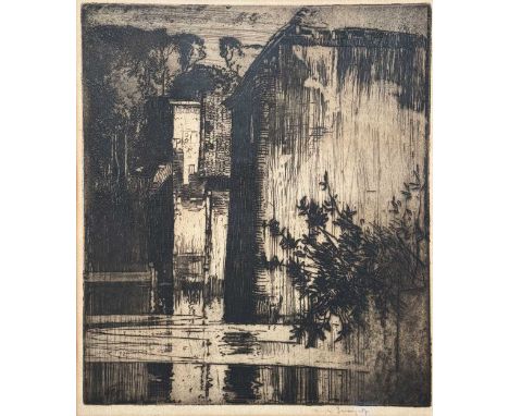 Sir Frank Brangwyn RA (British, 1867-1956) Castle Wall - possibly related to his series showing Barnard Castle, County Durham