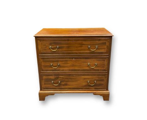 Two mahogany chests of drawers, one with four long drawers 69.5 x 69 x 48cm, other with three inlaid long drawers 76 x 80 x 4