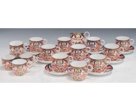 Royal Crown Derby part set: 10 cups, 9 saucers, milk jug and 5 small cups