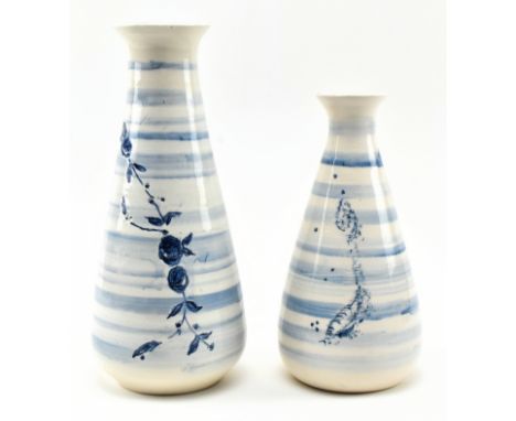 Ken Blezad (1929-2021) for Kay Pottery, Mullion, Cornwall - Two vintage Cornish studio pottery ceramic blue and white vases. 