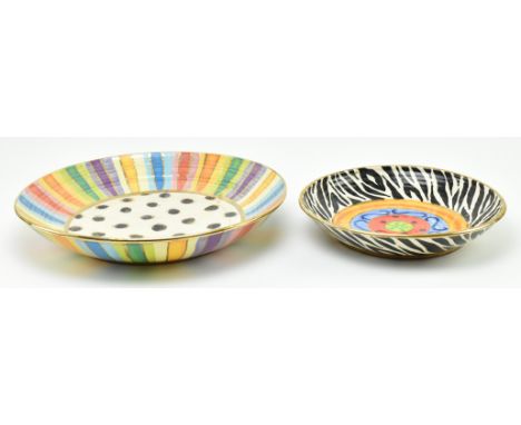 Mary Rose Young - two vintage late 20th - early 21st century oversized studio pottery ceramic wall chargers / fruit bowls. Th