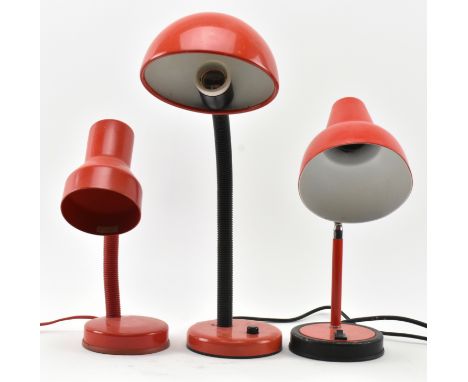 A collection of three vintage circa 1980s gooseneck lamps. The lot to comprise a BHD desk lamp with chromed gooseneck arm on 