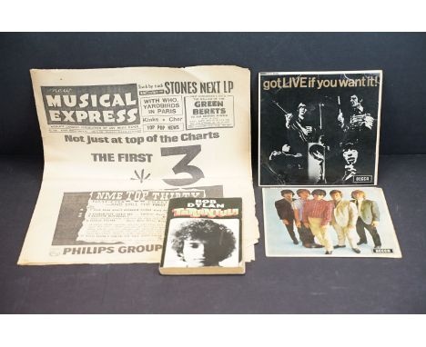 Vinyl &amp; Memorabilia - 2 Rolling Stones EPs to include DFE 8620 &amp; DFE 8590, along with Bob Dylan Tarantula book, and a