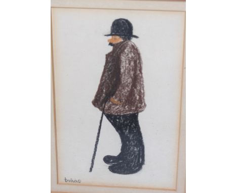 BRIAN SHIELDS "BRAAQ" (1951-1997), STUDY OF A MAN WITH A STICK, signed in pencil lower left, pastel, framed. 7cm by 12cm 