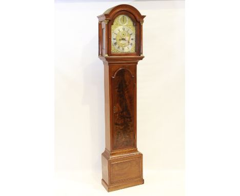 A GEORGE III MAHOGANY EIGHT-DAY LONGCASE CLOCK, the 11¾ inch brass break-arch dial with strike/silent and silvered chapter wi