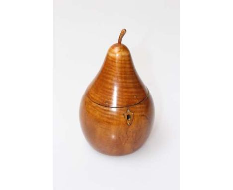A FRUITWOOD PEAR-SHAPED TEA CADDY, with naturalistic "stork". 17cm