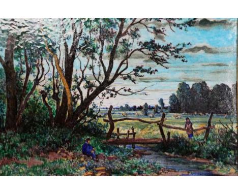 THEODORE DECK (1823-1891), "LA RUISSEAU, NORMANDIE", signed lower right (possibly A. Jullien), inscribed verso, earthenware a