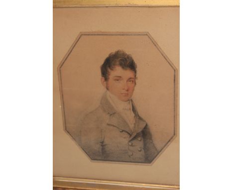 ENGLISH SCHOOL (19TH CENTURY, PORTRAIT OF A GENTLEMAN, inscribed verso "John Palmer", pencil and watercolour, framed, 17.5cm 