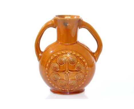 A LINTHORPE POTTERY "AZTEC" VASE, unmarked but a known design by Christopher Dresser for Linthorpe. 20cm