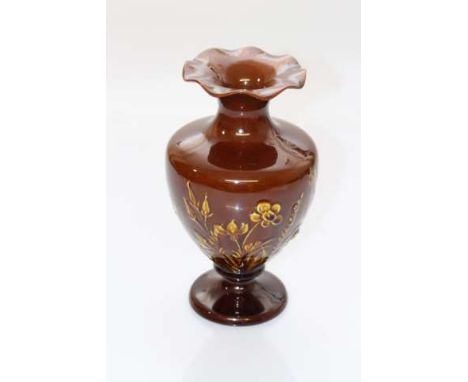 A LINTHORPE POTTERY VASE, of shouldered baluster form with undulating rim, moulded with flowers, no. 2274, impressed marks. 2