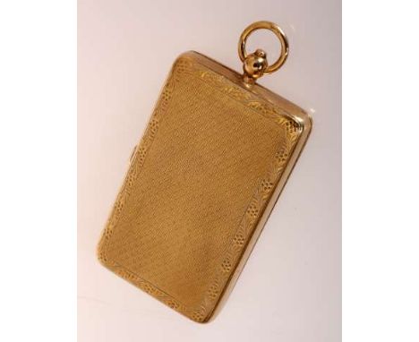 A GEORGE V 9 CARAT GOLD COMPACT, William Neale & Sons Ltd, Birmingham 1919, the rectangular case with engine turned guilloche