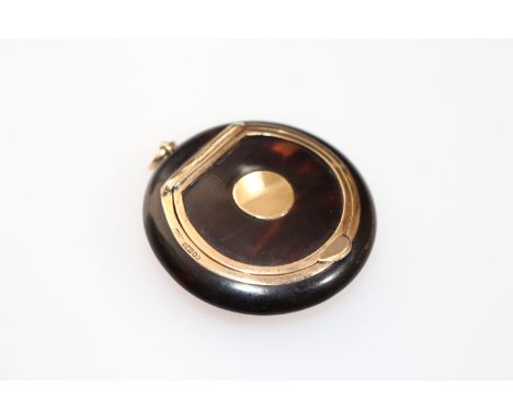 A 9 CARAT GOLD-MOUNTED TORTOISESHELL SNUFF BOX, Asprey, Birmingham 1899, circular with suspension loop. 5cm