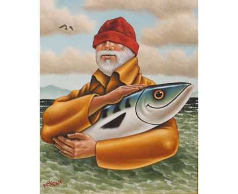 GRAHAM MCKEAN (b.1962), "COASTGUARD", signed lower left, oil on canvas, framed. 33.5cm by 28cm
