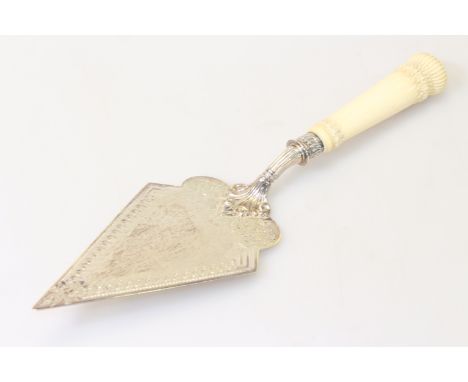 A LATE VICTORIAN SILVER AND IVORY-HANDLED TROWEL, Atkin Bros, Sheffield 1896, the turned handle with "crown" terminal, the tr