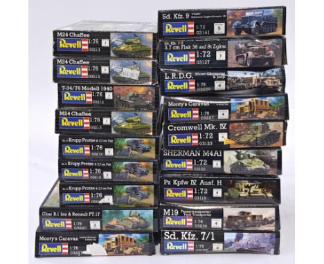 Revell, a mixed boxed model kit group of 1/72 scale Tanks and trucks to include, #03195 Sd. Kfz. 7/1, #03213 M24 Chaffee and 