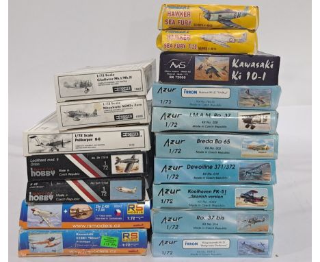 Azur, Encore, Pioneer 2 and similar, a mixed boxed model kit group of 1/72 scale planes to include, Azur Kit No.14 Ro.37 bis,