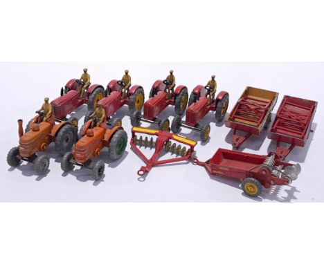 Dinky a unboxed group of Tractors and Farming Vehicle Accessories to include include Dinky 3C1 Field Marshall, Dinky Massey H