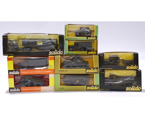 Solido military group to include #245 Kaiser-Jeep and others. Conditions generally appear Excellent to Mint in Fair to Good w