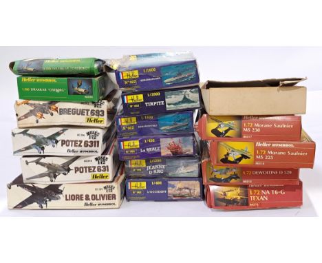 Heller a mixed boxed group of 1/72 and other scale Planes and Ships to include #80212 Dewoitine D 520, #80394 Potez 631&nbsp;