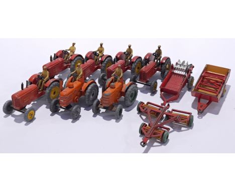Dinky a unboxed group of Tractors and Farming Vehicle Accessories to include include Dinky 3C1 Field Marshall, Dinky Massey H