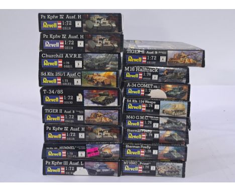 Revell, a mixed boxed model kit group of 1/72 scale Tanks and trucks to include, #03119 PZ Kpfw IV Ausf. H, #03228 M16 Halftr