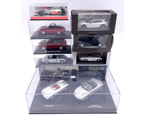 Minichamps (Paul's Model Art), Spark (Minimax) and similar, a boxed group of 1/43 scale mainly Porsche Sports, Saloon, Formul