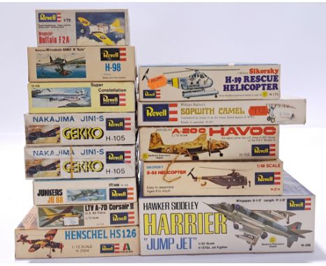 Revell a mixed boxed group of 1/72 and similar scale Planes and similar to include H-248 Hawker Siddeley Harrier, H-105 Gekko