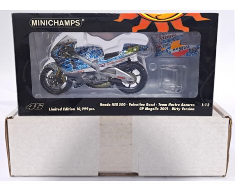 Minichamps 122016186 1/12 scale - "Valentino Rossi" Honda NSR 500 - Team Nastro Azzurro - 2001 Mugello GP Dirty Version. Cond