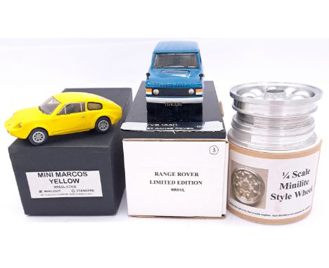 R.P.M. Models, a boxed white metal and resin group comprising of&nbsp; a 1/4 scale white metal Minilite Style Wheel, white me