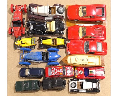 Bburago and similar, a mixed unboxed group of larger/mixed scale cars to include, Bburago Ferrari 1984 Testarossa, Bburago Al