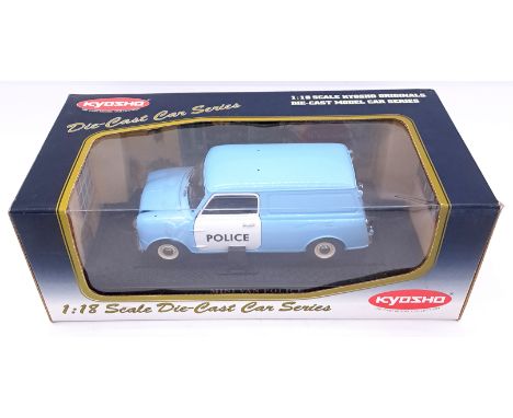 Kyosho, a boxed 1:18 scale 08193B Mini Police Van in Blue/White complete with accessories bag. Condition appears Near Mint to