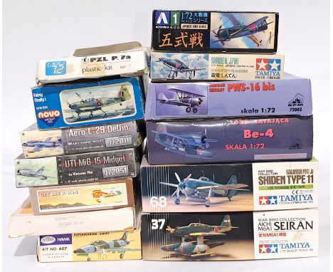 Tamiya, Novo and similar, a mixed boxed model kit group of 1/72 scale planes to include, Tamiya Shinden Kyushu J7WI, Aoshima 