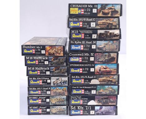 Revell, a mixed boxed model kit group of 1/72 scale Tanks and trucks to include, #03223 Humber Mk.II, #03125 Crusader Mk.III 