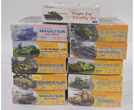 Dragon Models a boxed model kit 1/72 scale group of tanks to include 7300 Turret Gunner "Douglas Kay" Firefly Vc, 7244 Sd.kfz