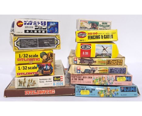 Airfix and similar a mixed unboxed variety of kit accessories, part built planes, buildings, decals and others similar. Not c