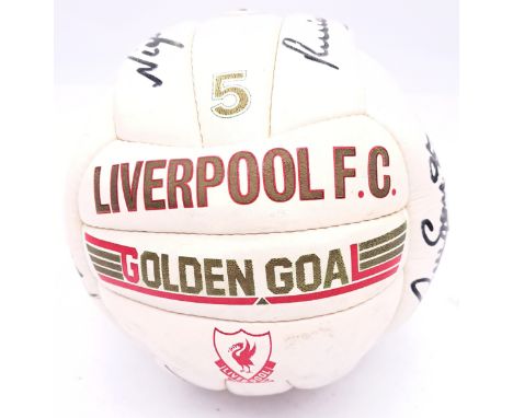  Football related Signed Liverpool FC "Golden Goal" size 5 signed football. Signed with black marker pen with signatures such