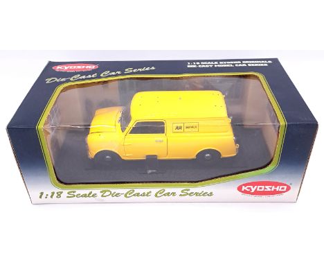 Kyosho 1:18 scale No. 08193A AA Service Mini Van - yellow, black interior, includes various roof mounted accessories (aerial,