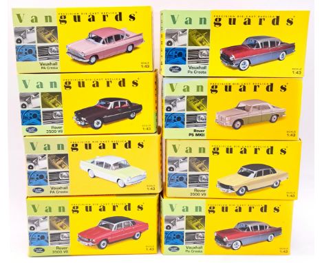 Lledo Vanguards, a boxed Vauxhall Cresta/Rover group to include VA06502 Rover 3500 V8 in Monza Red and others. Contents appea