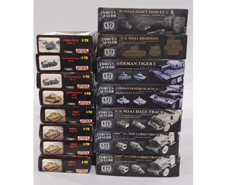 Forces Of Valor &amp; Attack a mixed boxed model kit group of 1/72 scale tanks and trucks to include, Forces of Valor US M4A1